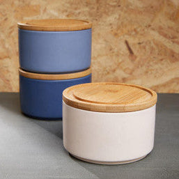 Set of 3 Blue and Pink Stacking Canisters with Bamboo Lids