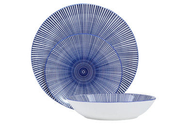 12 Piece Blue and White Square Pattern Dinner Set