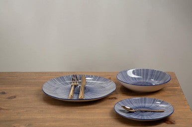 12 Piece Blue and White Square Pattern Dinner Set