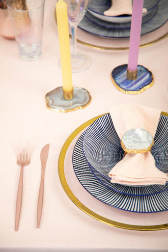 12 Piece Blue and White Square Pattern Dinner Set