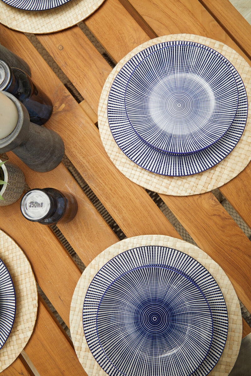 12 Piece Blue and White Square Pattern Dinner Set