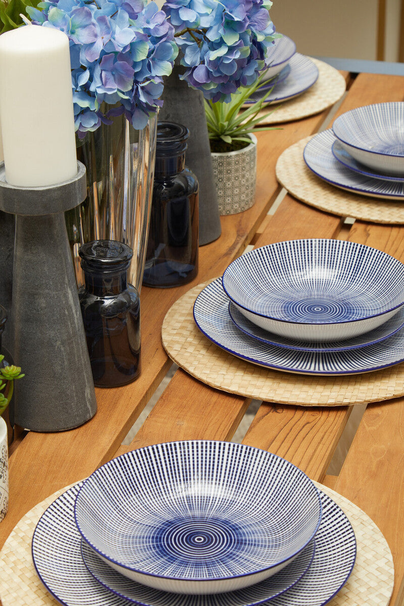 12 Piece Blue and White Square Pattern Dinner Set