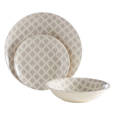 12 Piece Grey and White Floral Geometric Dinner Set