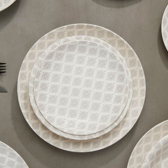 12 Piece Grey and White Floral Geometric Dinner Set