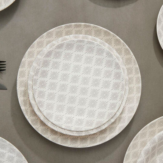 12 Piece Grey and White Floral Geometric Dinner Set