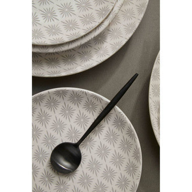 12 Piece Grey and White Floral Geometric Dinner Set