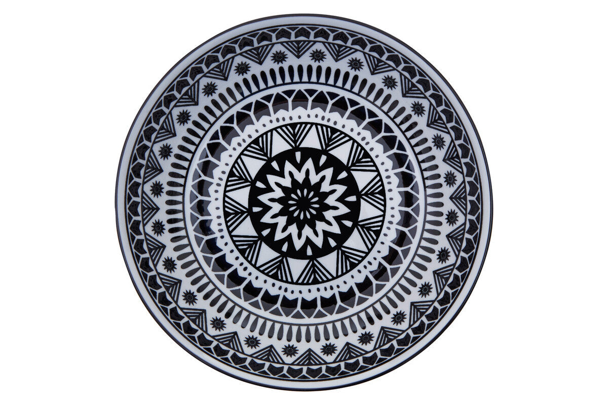 12 Piece Black and White Sun Motif Dinner Set
