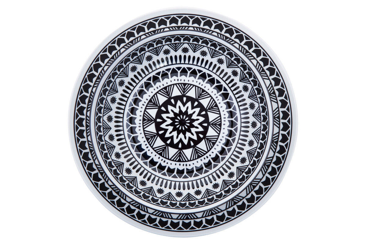 12 Piece Black and White Sun Motif Dinner Set