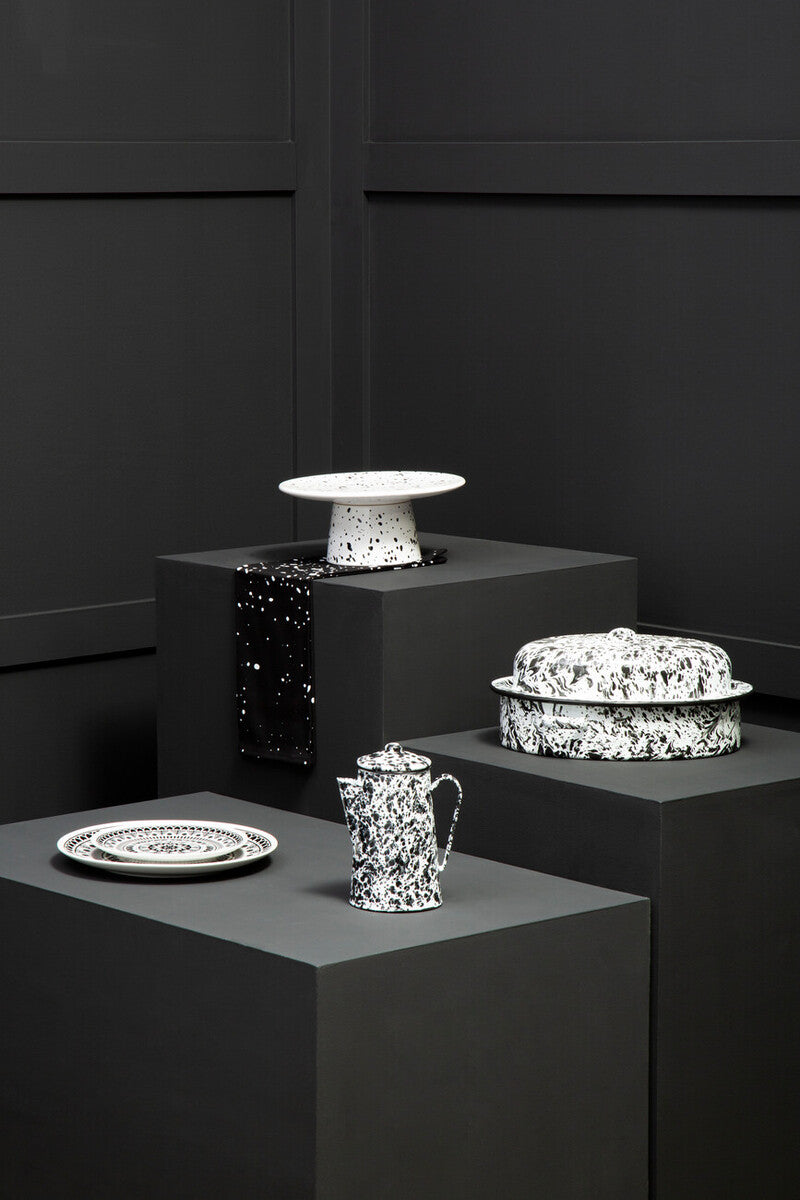 12 Piece Black and White Sun Motif Dinner Set