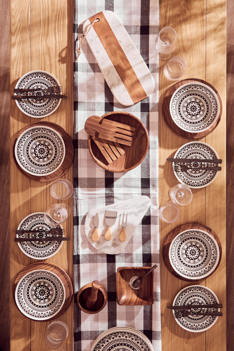 12 Piece Black and White Sun Motif Dinner Set