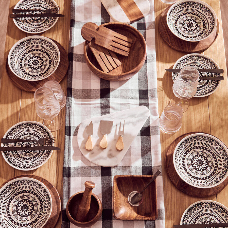 12 Piece Black and White Sun Motif Dinner Set