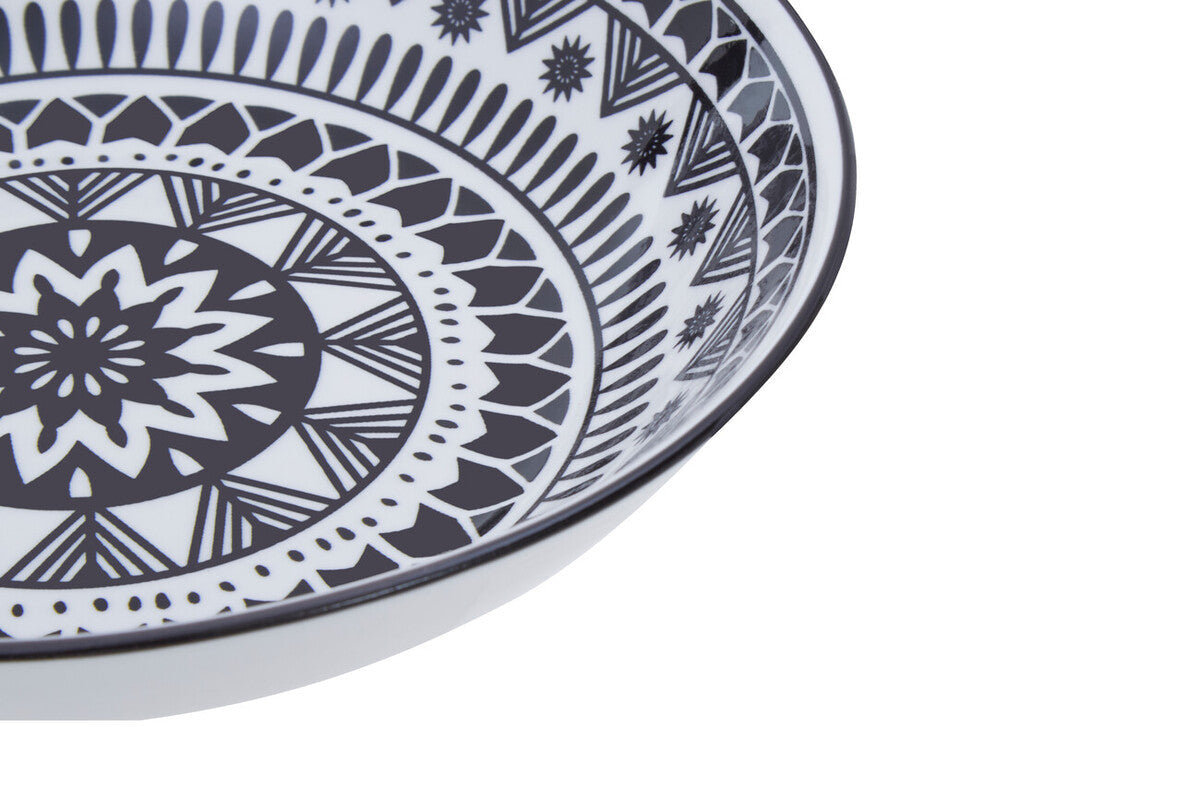 12 Piece Black and White Sun Motif Dinner Set