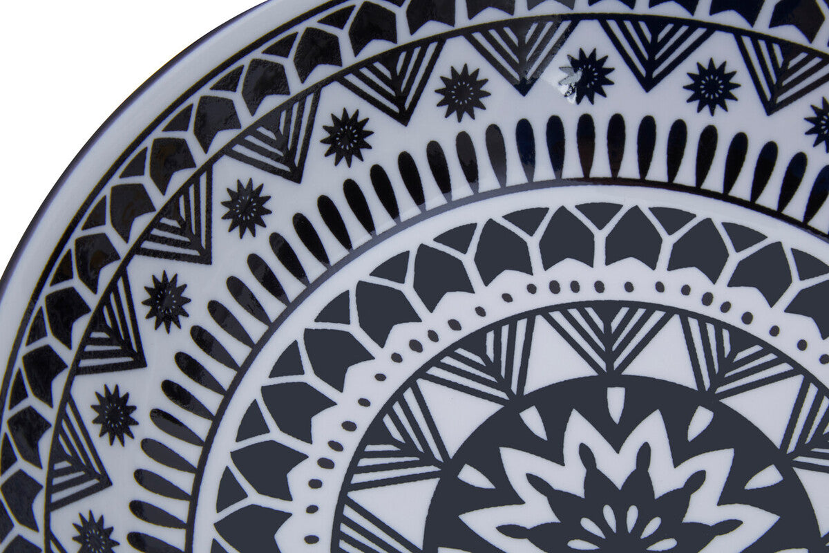 12 Piece Black and White Sun Motif Dinner Set