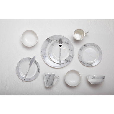 16 Piece White and Grey Marble Swirl Dinner Set