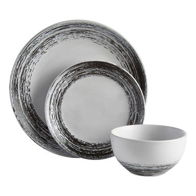 12 Piece Black and White Brushstroke Dinner Set