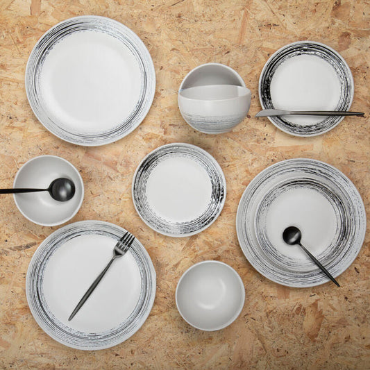 12 Piece Black and White Brushstroke Dinner Set
