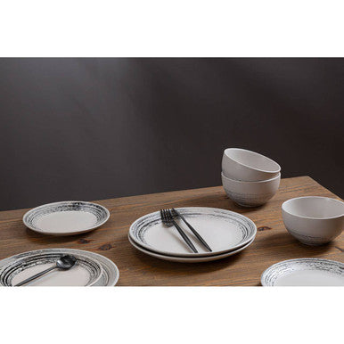 12 Piece Black and White Brushstroke Dinner Set
