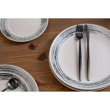 12 Piece Black and White Brushstroke Dinner Set