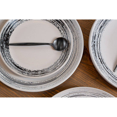 12 Piece Black and White Brushstroke Dinner Set