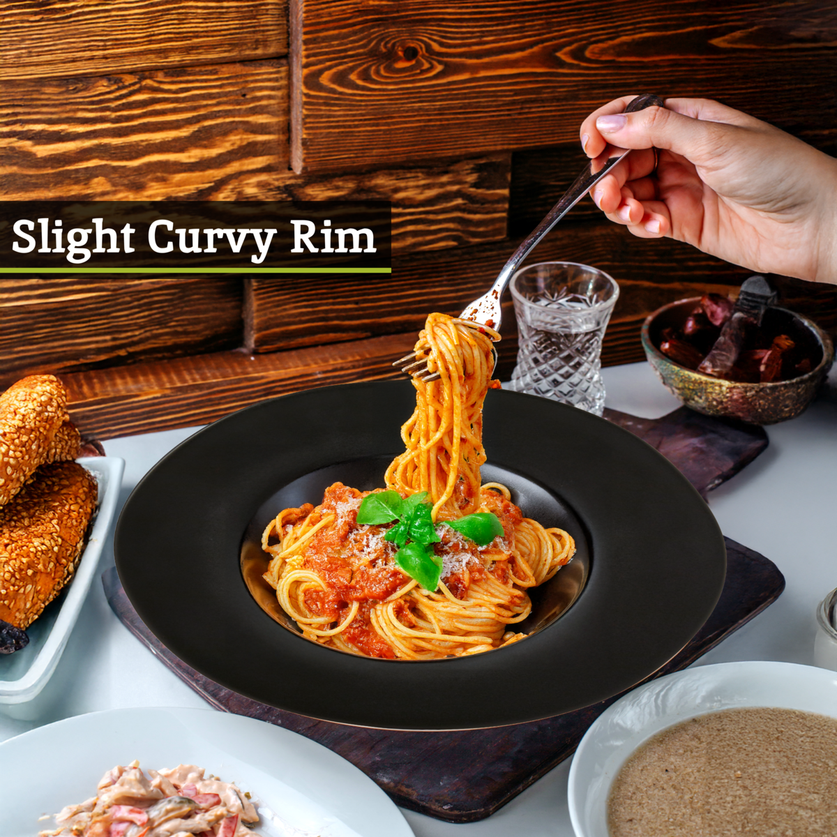 Black Pasta Bowl with Wide Rim