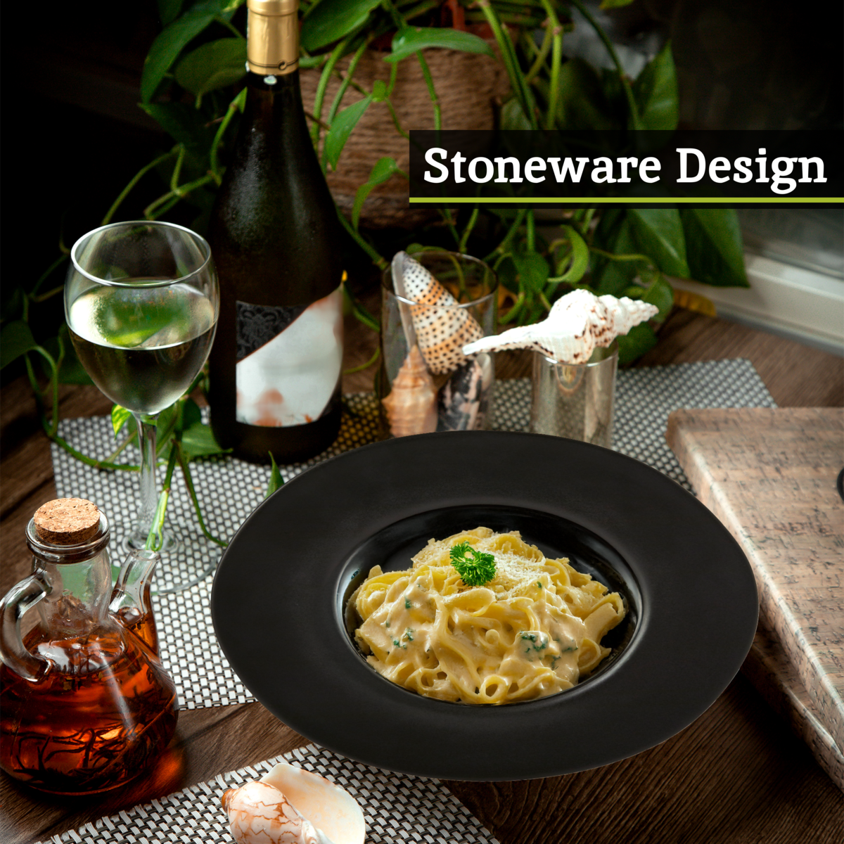 Black Pasta Bowl with Wide Rim