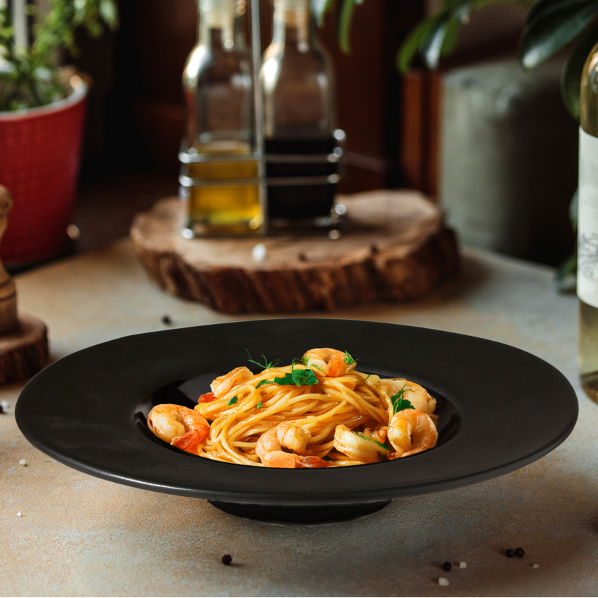 Black Pasta Bowl with Wide Rim