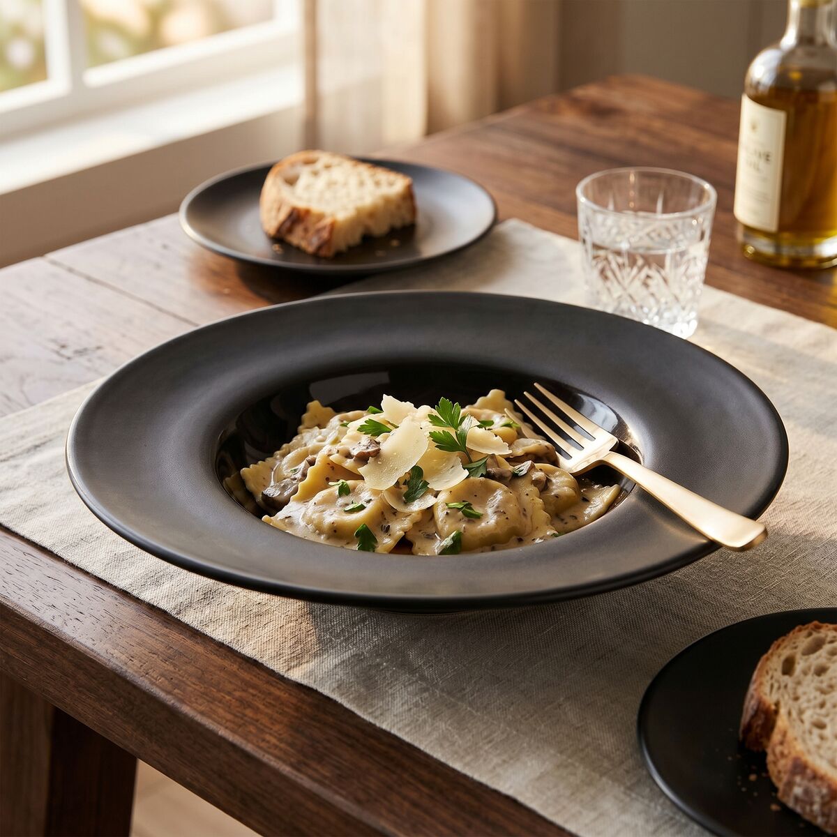 Black Pasta Bowl with Wide Rim