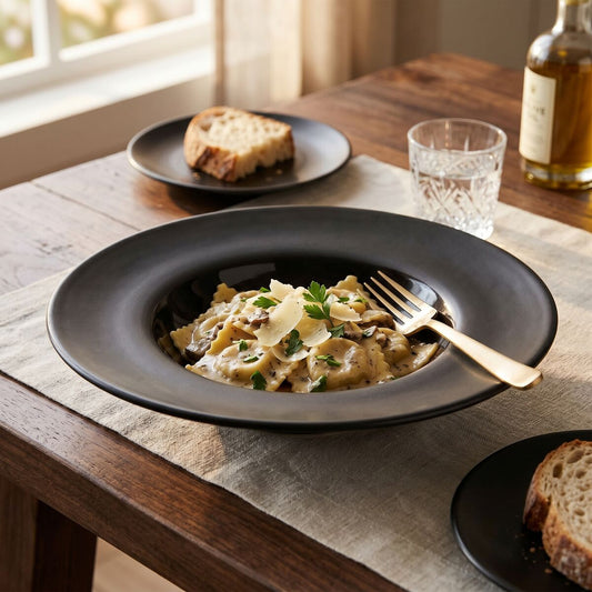 Black Pasta Bowl with Wide Rim