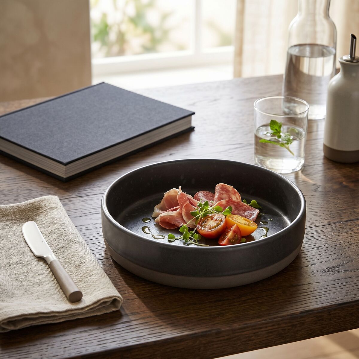 Large Grey Bowl with Textured Finish