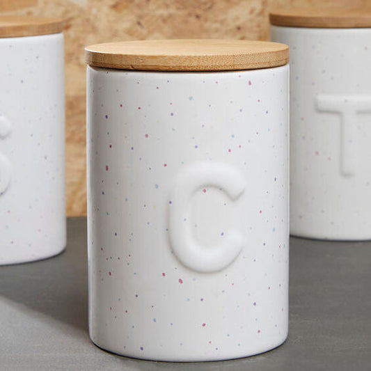 Speckled Coffee Canister with Bamboo Lid