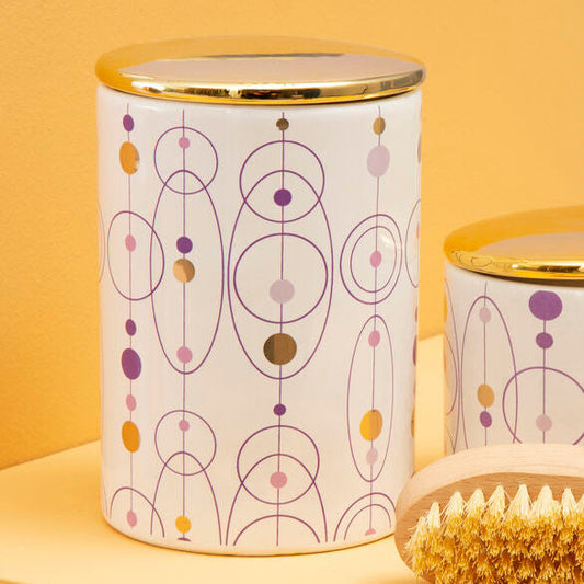 Canister with Gold Finish Lid and Colourful Orbs Motif