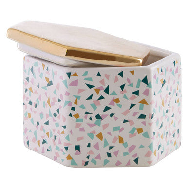 Terrazzo Pattern Storage Jar with Gold Tone Lid