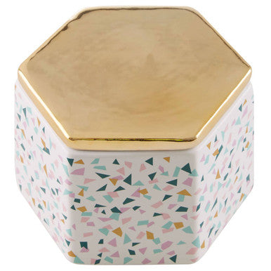 Terrazzo Pattern Storage Jar with Gold Tone Lid