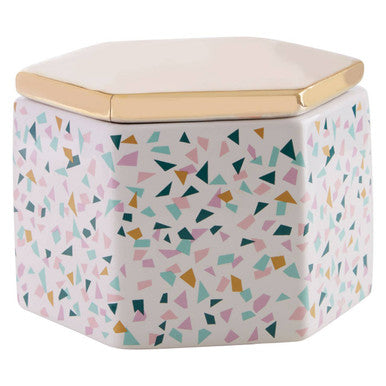 Terrazzo Pattern Storage Jar with Gold Tone Lid
