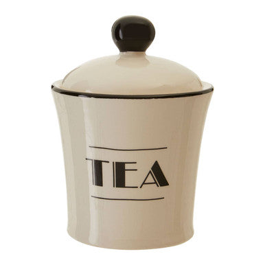 Cream Tea Canister with Black Wording and Domed Lid
