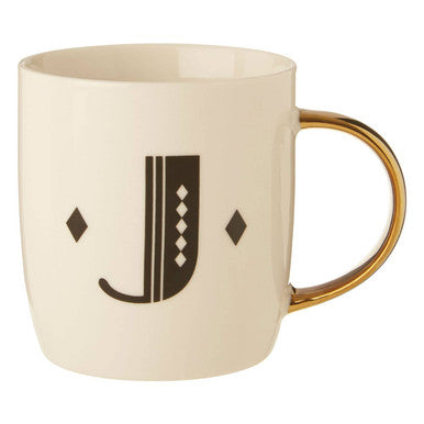 White Monogram Mug J with Gold Handle