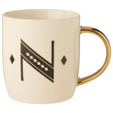 White Monogram Mug N with Gold Handle