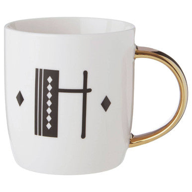 White Monogram Mug H with Gold Handle