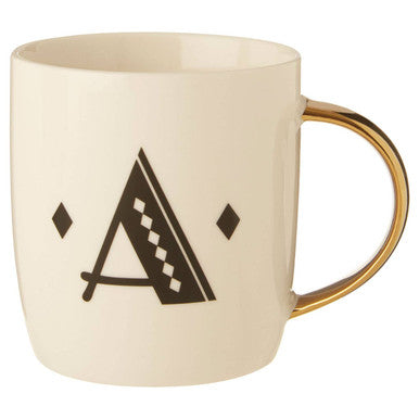 White Monogram Mug A with Gold Handle