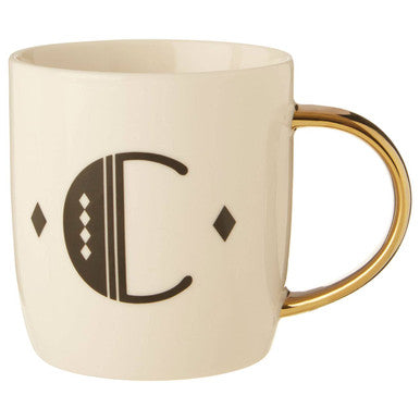 White Monogram Mug C with Gold Handle