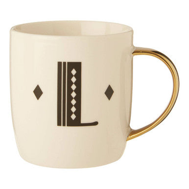White Monogram Mug L with Gold Handle