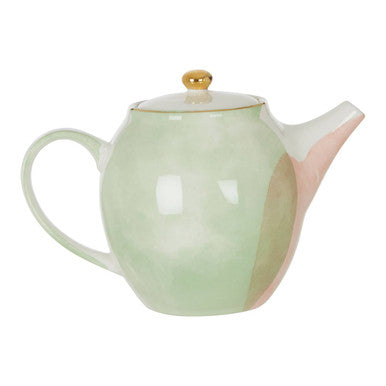 Assorted Hand-Painted Pastel Teapot with Gold Finished Rim