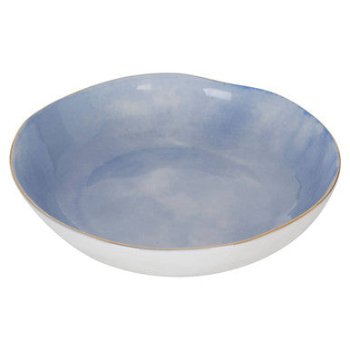 Pastel Blue Pasta Bowl with Gold Rim