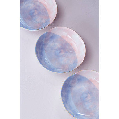 Pastel Blue Pasta Bowl with Gold Rim