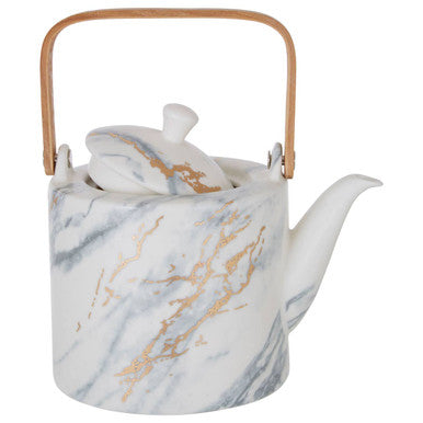 White Marbled Teapot with Warm Metallic Accent