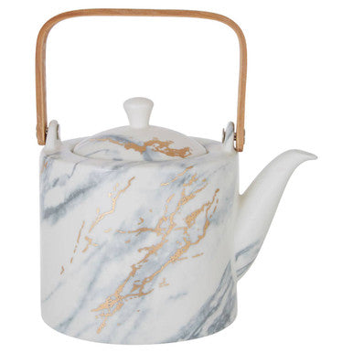 White Marbled Teapot with Warm Metallic Accent