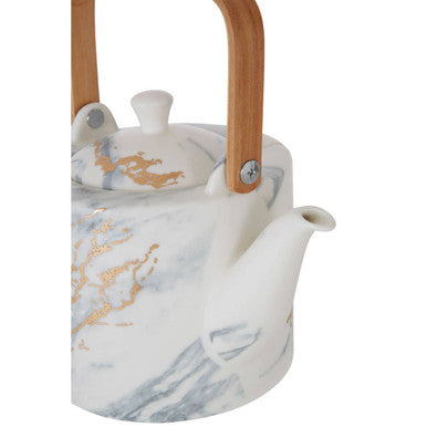 White Marbled Teapot with Warm Metallic Accent