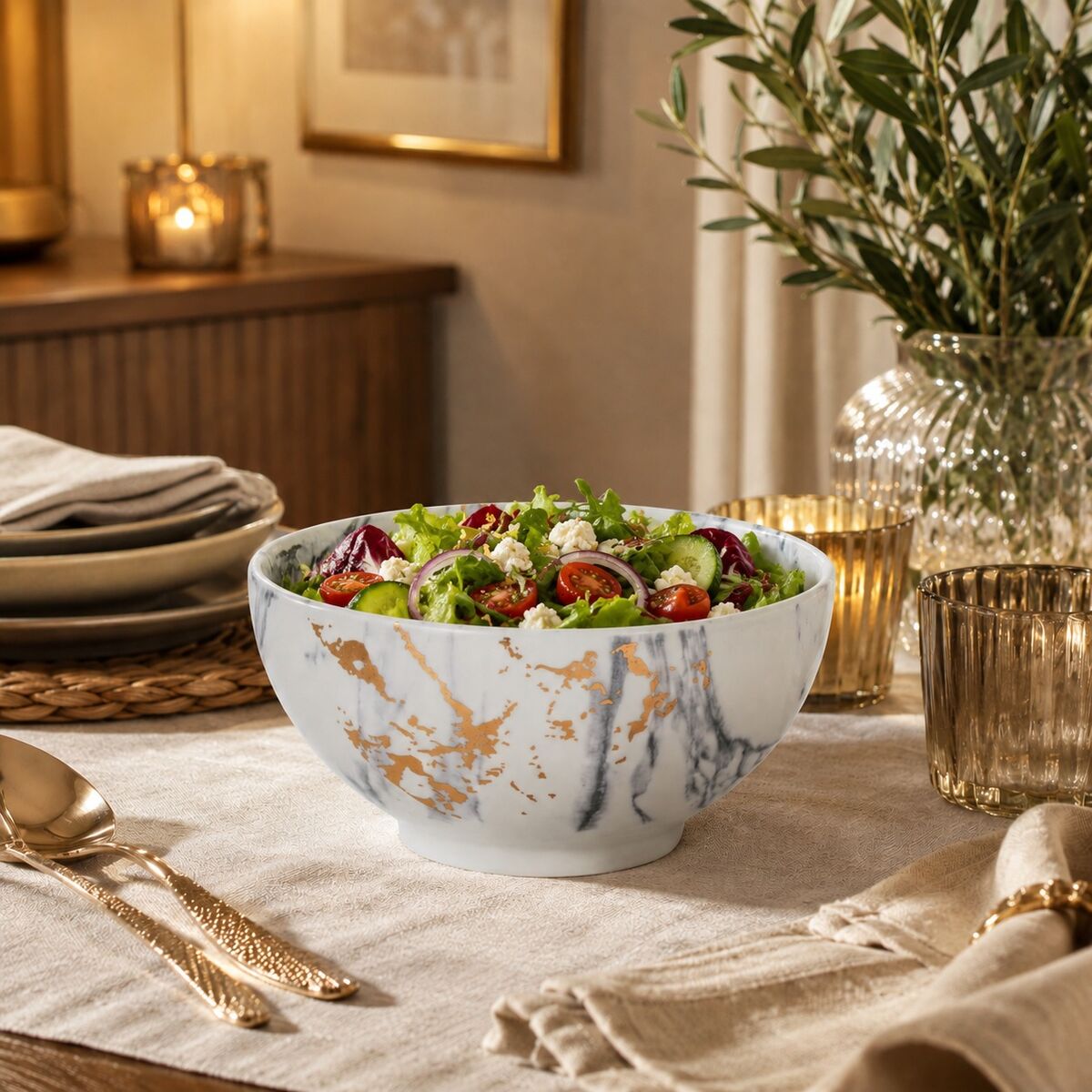 Marble Effect Salad Bowl