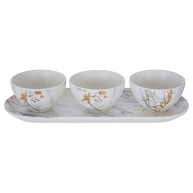 Marble Dip Bowls with Tray Set