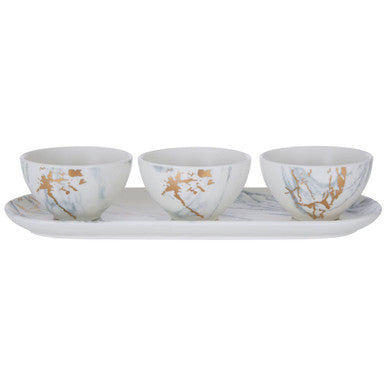 Marble Dip Bowls with Tray Set